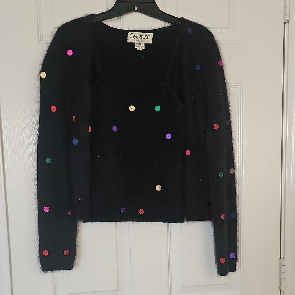Rare Vintage 80's Overture By Vesna Briselj Angora Sequin Sweater Set Size Small